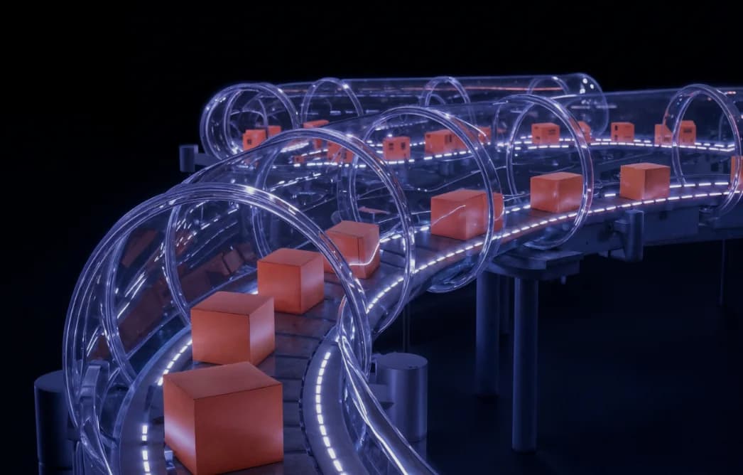 Parcels moving along an illuminated automated conveyor system