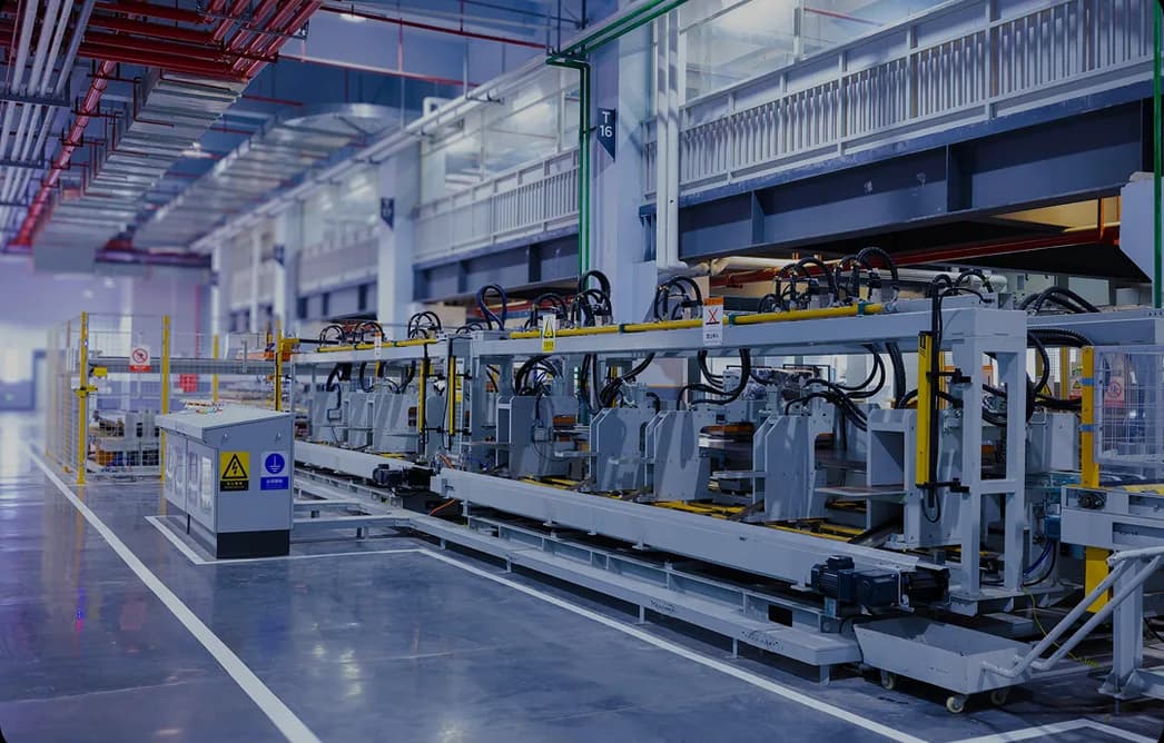 An automated production line inside an industrial equipment plant